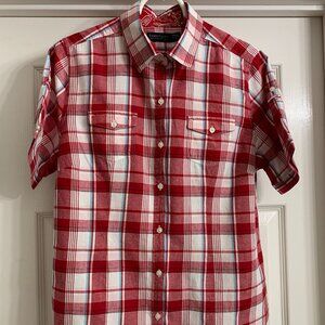 Faded Glory Women's Red and White Plaid Blouse, Size M